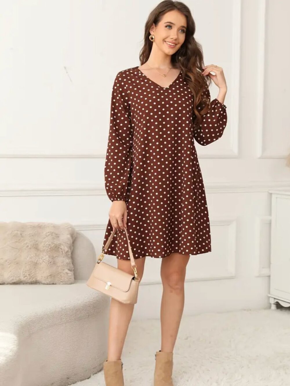 NWOT - Brown polka-dot dress, Size Medium